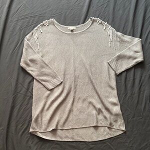 Cato Gray Beaded Shoulder Blouse